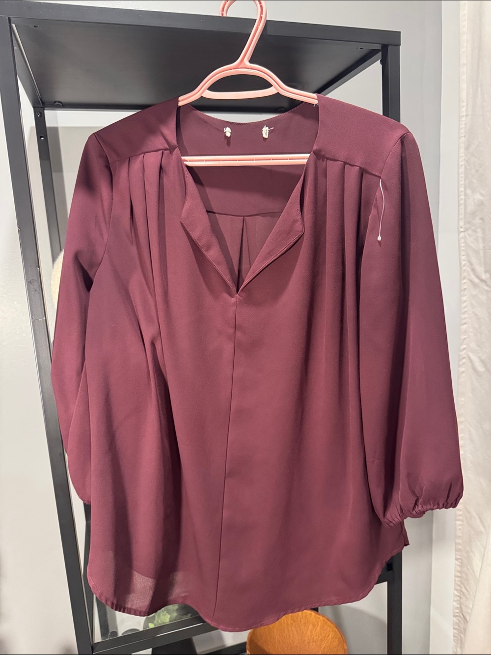 147. Women’s V-Neck Long Sleeve Blouse - Burgundy